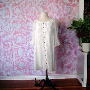 Naif Anthropologie Dress White Crochet Lace Trim Off Shoulder Tunic